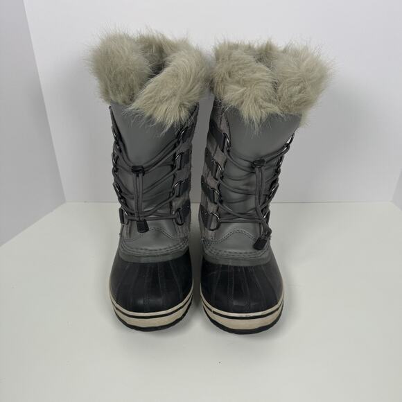 Sorel Boots Girls 5 Gray Black Suede Joan of Arctic Duck Winter Snow Faux Fur - Picture 2 of 5